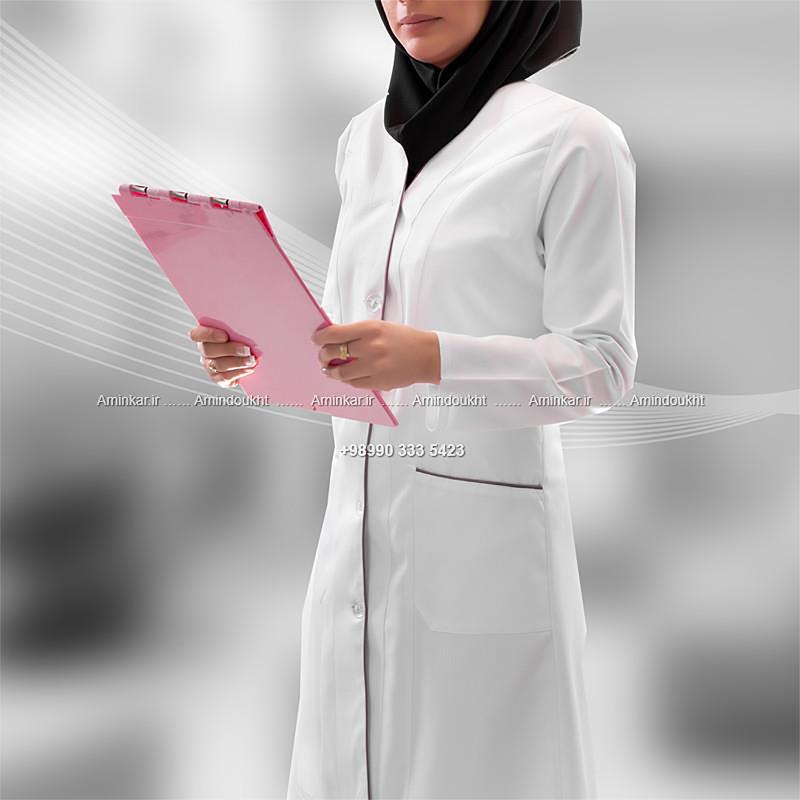 مانتو پزشکی زنانه مدل صبا با پارچه کجراه با کد 32600 